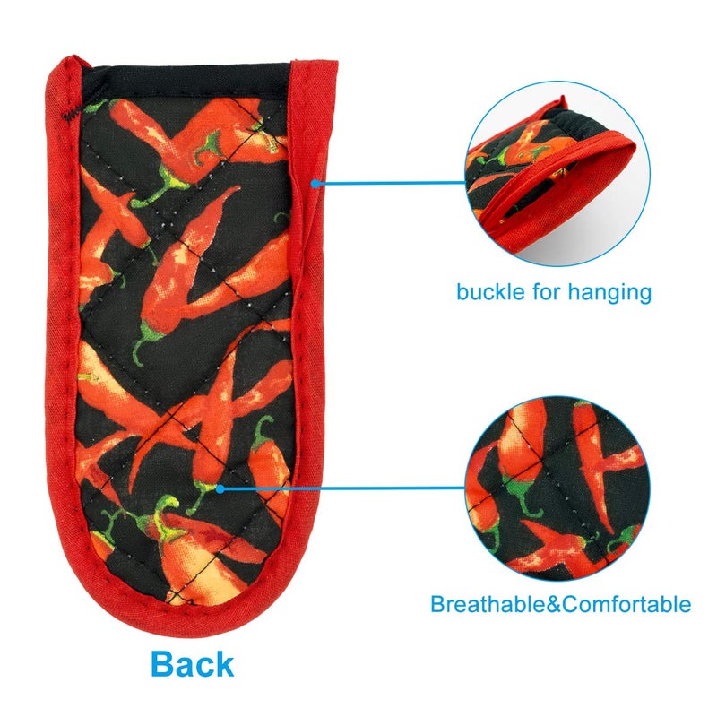 Evoio Cast Iron Skillet Handle Covers  Pan Pot Handle Covers Heat Resistant  Hot Handle Covers  Pan Pot Cast Iron Handle Holder Sleeves Mitt for Kitchen  BBQ and Baking Cookware (2-Pack Red Pepper) - Image 2